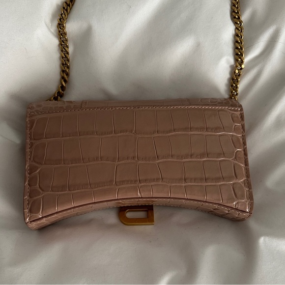 Balenciaga hourglass wallet on chain crocodile embossed in beige - Picture 3 of 7